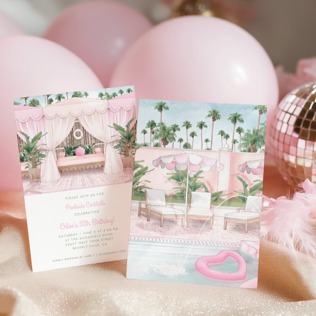 Invitación a la fiesta junto a la piscina Pink & W (Subido por el creador)