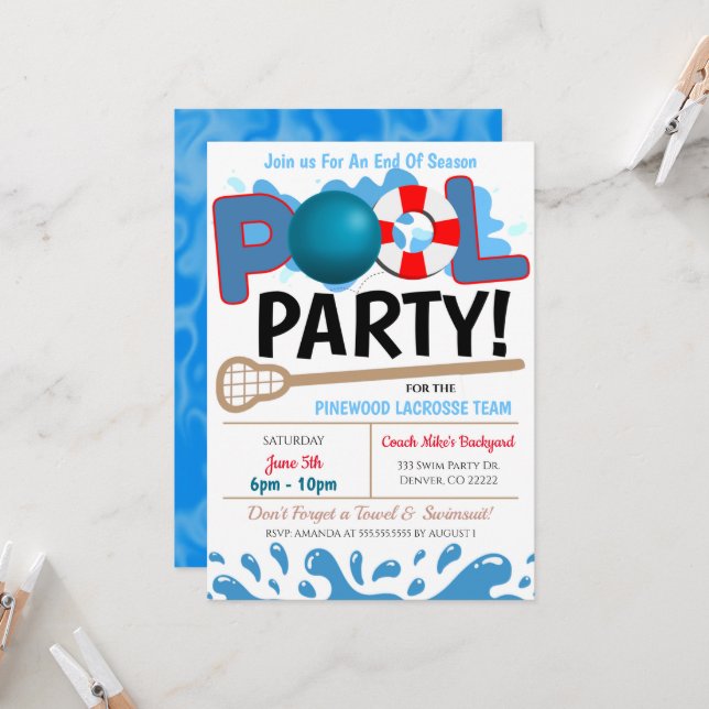 Invitación a la fiesta Lacrosse Pool de Verano (Anverso/Reverso In Situ)