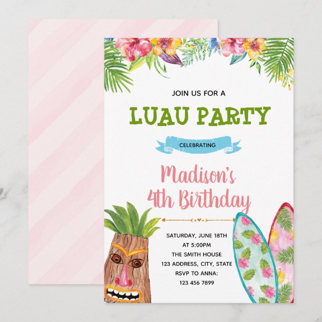 invitación a la fiesta luau (Anverso / Reverso)