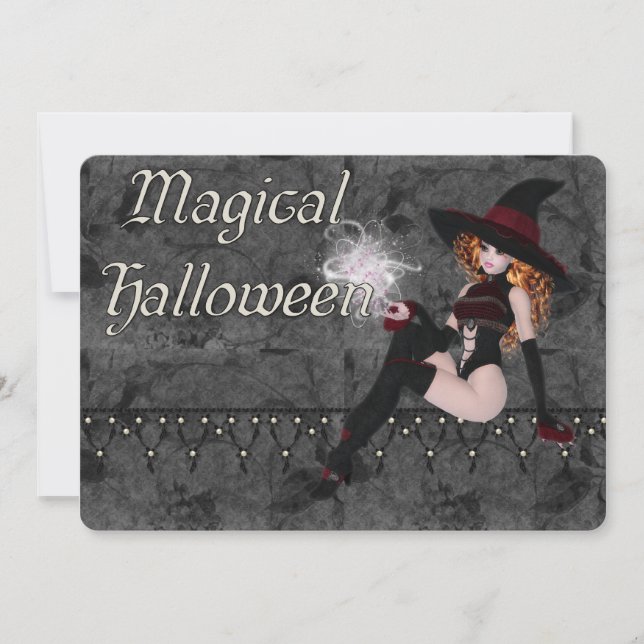 Invitación a la fiesta mágica de brujas de Hallowe (Anverso)