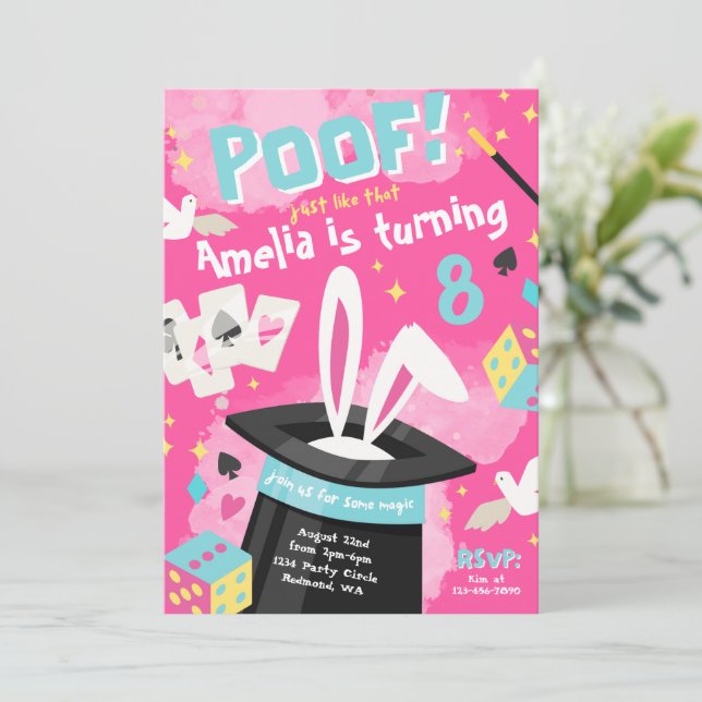 Invitación a la fiesta mágica | Invitación mago (Anverso de pie)