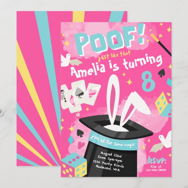 Invitación a la fiesta mágica | Invitación mago (Anverso / Reverso)