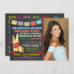 Invitación a la Fiesta Mexicana de Cumpleaños<br><div class="desc">Divertida y colorida Fiesta Mexicana Celebración del cumpleaños con pancartas de papel picado,  Cervezas,  taco y fuentes divertidas sobre un oscuro fondo de pizarra. ¡Ideal para un fiesta adulto con temática española o mexicana! Sólo cambia la foto con tu foto. Ilustracion dibujado a mano por McBooboos</div>