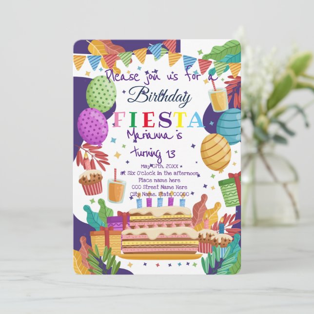 Invitación a la Fiesta Mexicana de Cumpleaños (Anverso de pie)