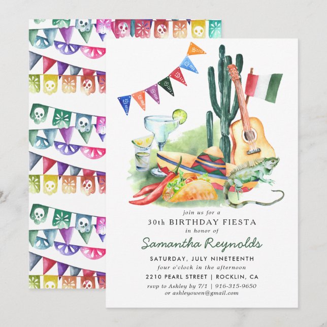 Invitación a la Fiesta Mexicana de Cumpleaños (Anverso / Reverso)