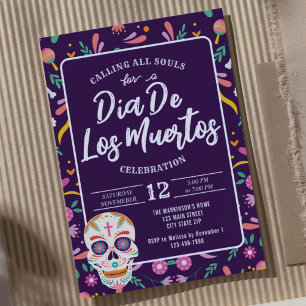 Invitación a la Fiesta Mexicana Dia De Los Muertos