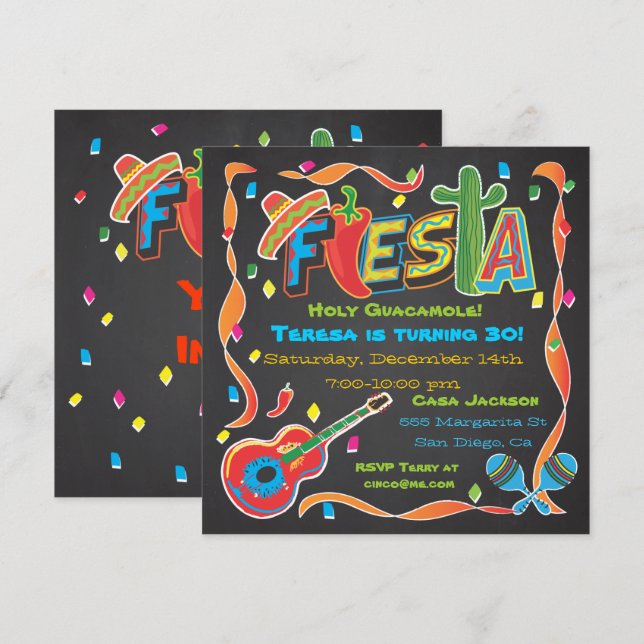 Invitación a la Fiesta Mexicana en la pizarra (Anverso / Reverso)