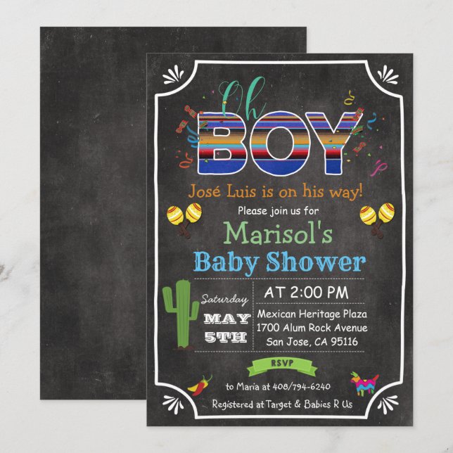 Invitación a la fiesta mexicana Oh Boy Baby Shower (Anverso / Reverso)