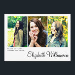 Invitación a la fiesta moderna de graduación de tr<br><div class="desc">Un diseño fresco, limpio y moderno incluye espacios para tres grandes fotos en la parte delantera y una foto más pequeña en la parte posterior. Disponible en una variedad de combinaciones de colores, este presenta un diseño clásico en blanco y negro. Un aspecto contemporáneo perfecto para tu joven graduado. Como...</div>