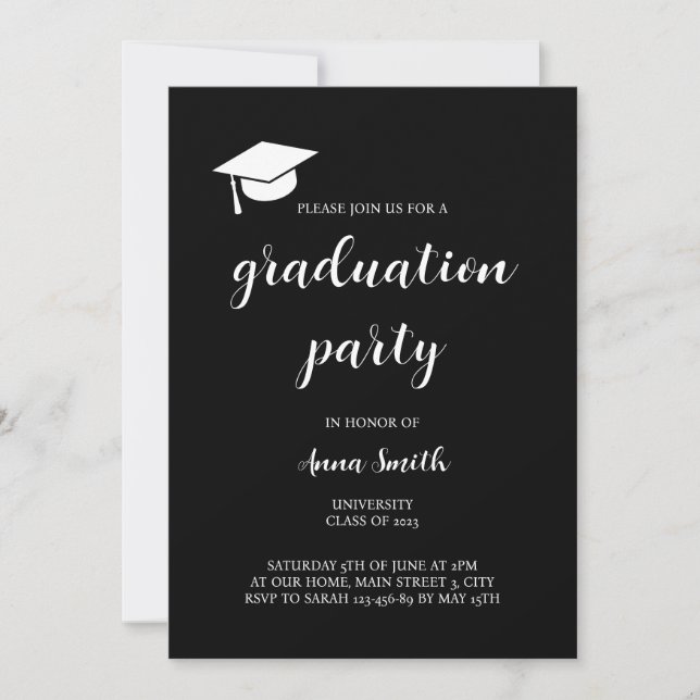 Invitación a la fiesta moderna de graduación en bl (Anverso)