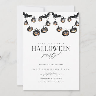 Invitación a la fiesta moderna de Halloween en neg