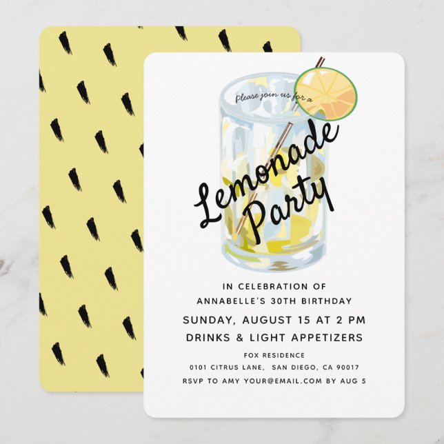 Invitación a la fiesta moderna de la Lemonade en b (Anverso / Reverso)
