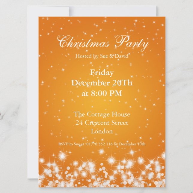 Invitación a la fiesta Naranja elegante brillo de  (Anverso)