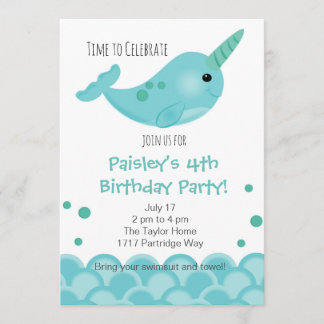 Invitación a la fiesta Narwhal