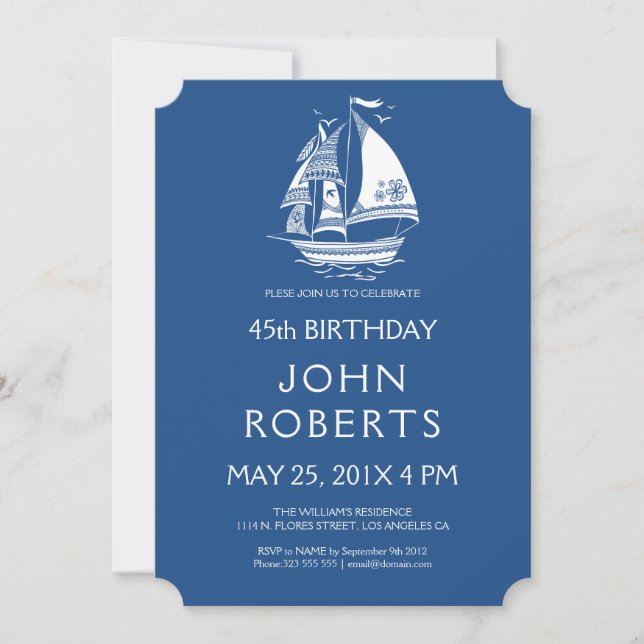 Invitación a la Fiesta Náutica de Cumpleaños para  (Anverso)