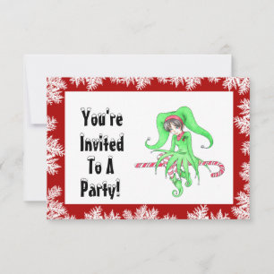 Invitación a la fiesta navideña Candy Cane Elf