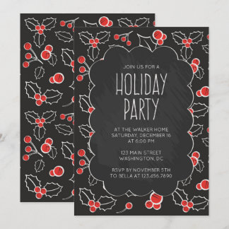 Invitación a la fiesta navideña Chalkboard Holly B