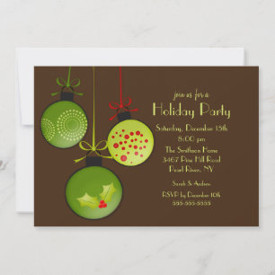 Invitación a la fiesta navideña con adornos verdes