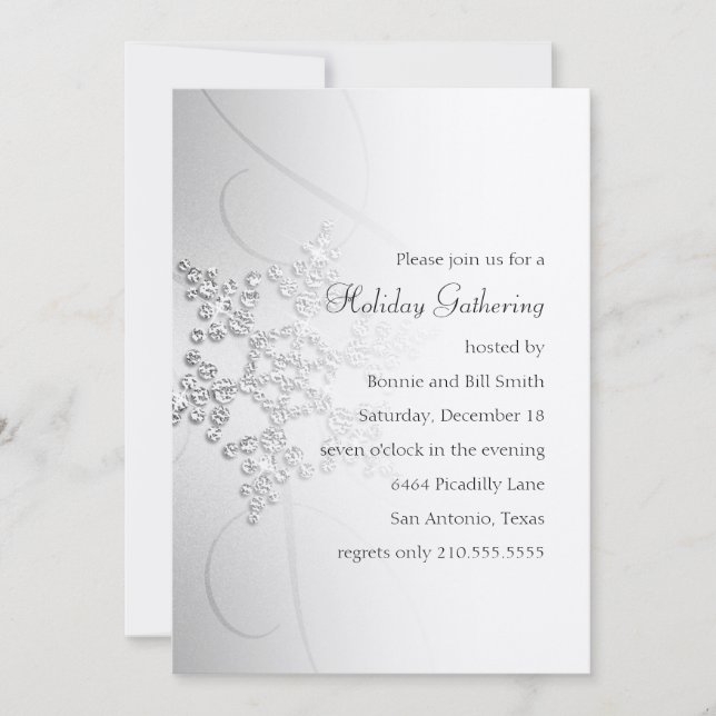 Invitación a la fiesta navideña con copos de nieve (Anverso)