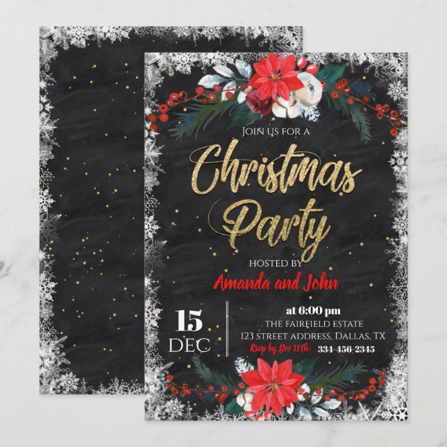 Invitación a la fiesta navideña de Chalkboard Merr (Anverso / Reverso)