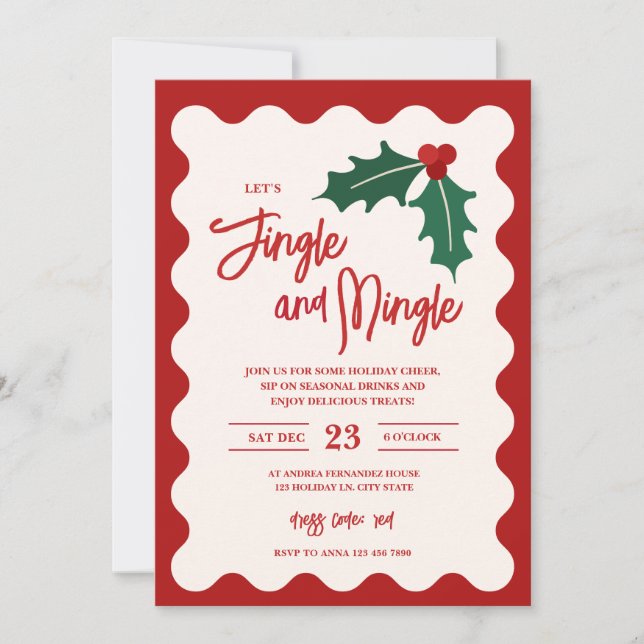 Invitación a la Fiesta Navideña de Jingle y Mingle (Anverso)