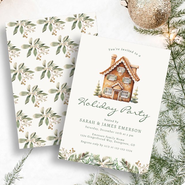 Invitación a la Fiesta Navideña de Pan de Jengibre (Gingerbread Holiday Party Invitation
)
