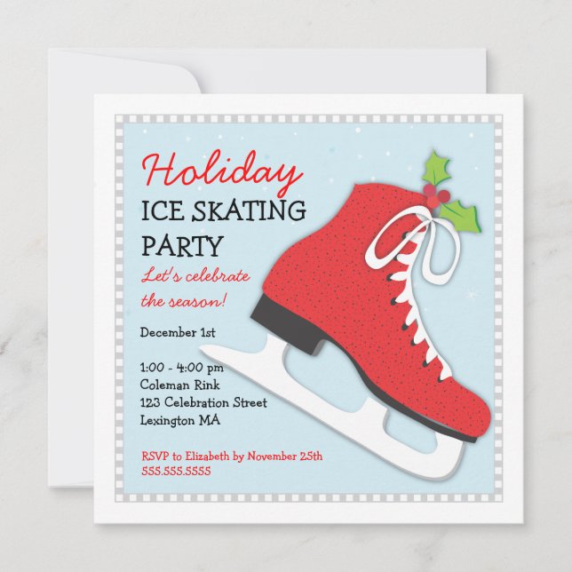 Invitación a la fiesta navideña de patinaje sobre  (Anverso)