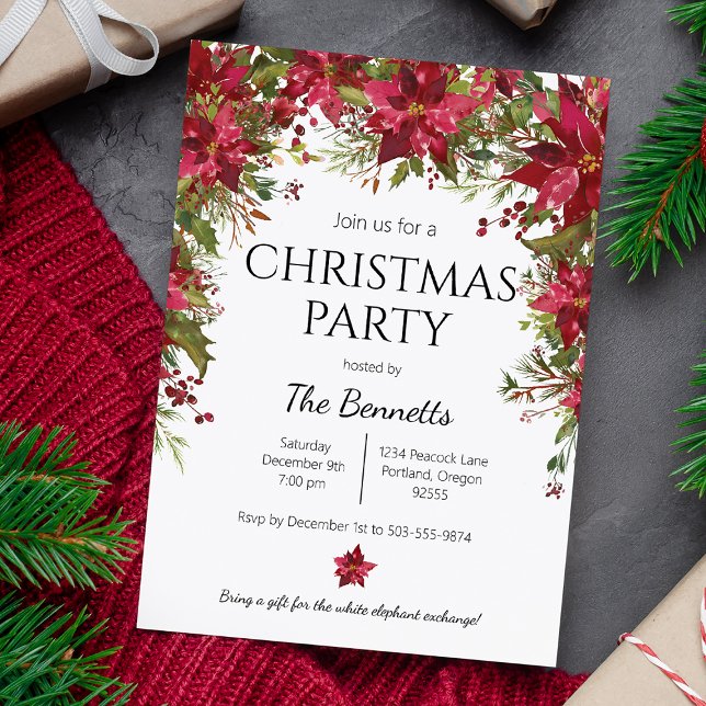 Invitación a la fiesta navideña de Poinsettia (Subido por el creador)