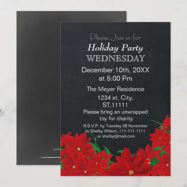Invitación a la fiesta navideña de Poinsettias de  (Anverso / Reverso)