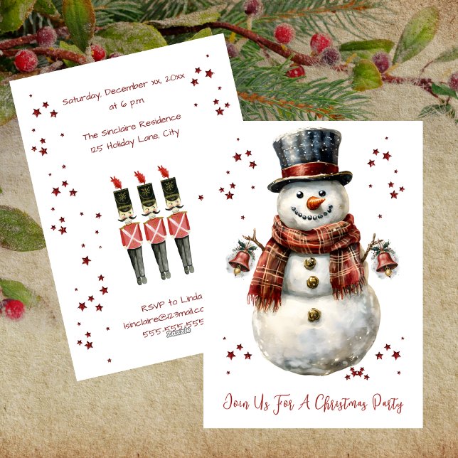 Invitación a la Fiesta Navideña del Muñeco de Niev (Christmas Snowman Holiday Party Invitation)