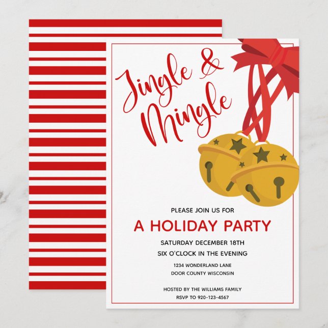 Invitación a la fiesta navideña Jingle y Mingle Be (Anverso / Reverso)