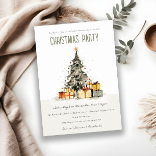 Invitación a la fiesta navideña moderna de árbol d