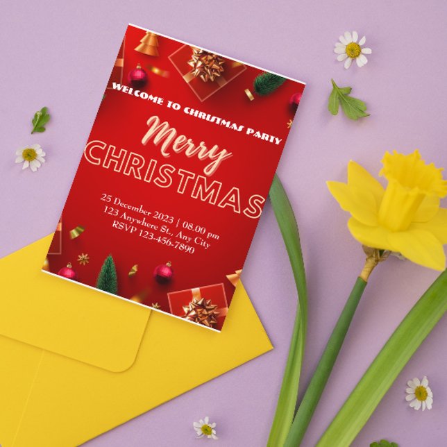 Invitación a la fiesta navideña Red Modern Merry (Subido por el creador)