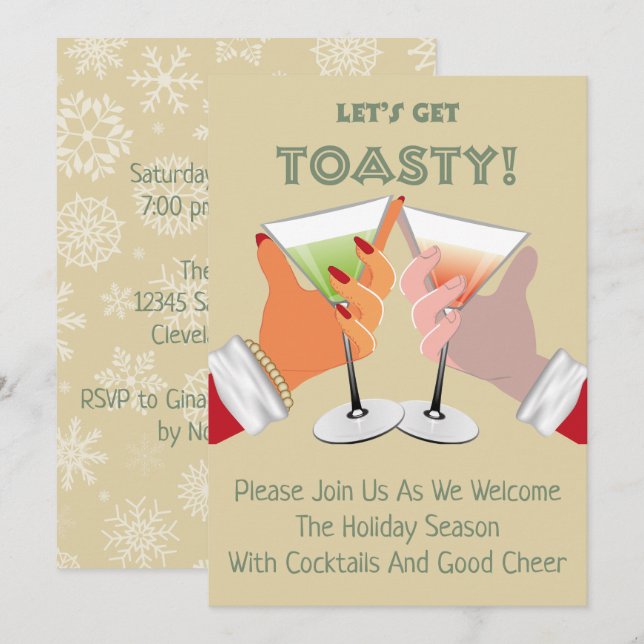 Invitación a la Fiesta Navideña Toasty Cheers (Anverso / Reverso)