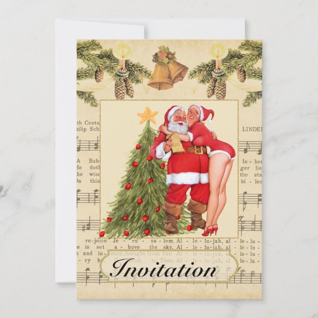 Invitación a la fiesta navideña vintage (Anverso)
