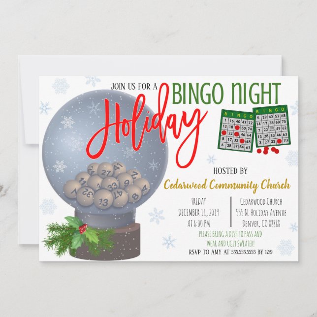 Invitación a la fiesta nocturna de Bingo Navidades (Anverso)