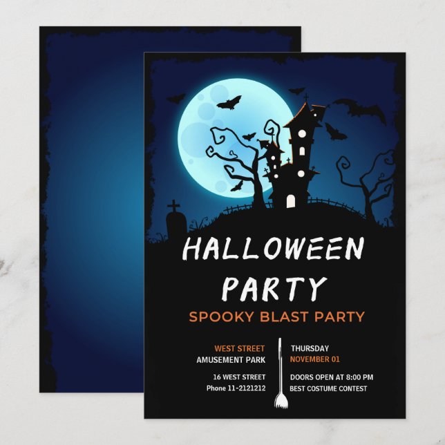 Invitación a la fiesta nocturna de Halloween (Anverso / Reverso)