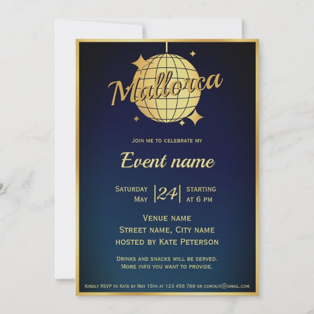 Invitación a la fiesta nocturna de Mallorca España (Anverso)