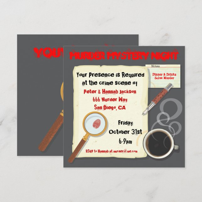 Invitación a la fiesta nocturna de Murder Mystery (Anverso / Reverso)