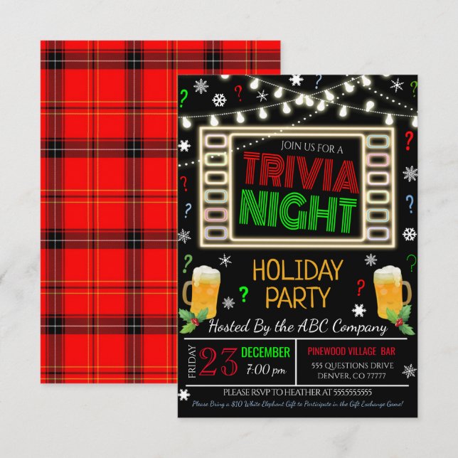 Invitación a la fiesta nocturna de Trivia navidade (Anverso / Reverso)