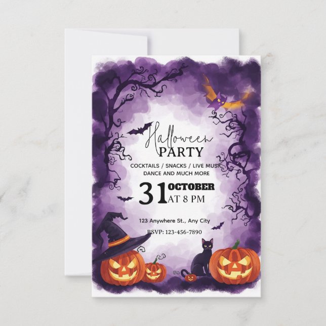 Invitación a la fiesta nocturna mágica de Hallowee (Anverso)