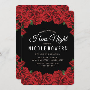 Invitación a la fiesta nocturna Red Roses Hens