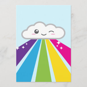 Invitación a la fiesta nublada y arcoiris de Kawai