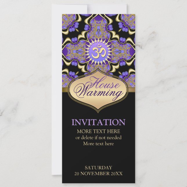 Invitación a la fiesta Om Purple Gold (Anverso)