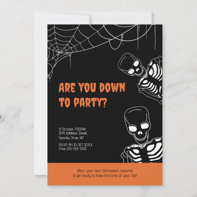 Invitación a la fiesta para adultos Skeleton Hallo (Anverso)