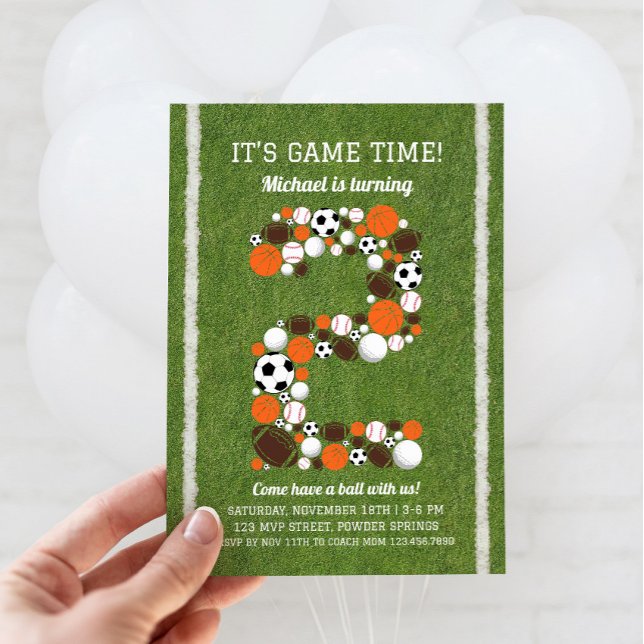 Invitación a la fiesta por el segundo cumpleaños d (Sports 2nd Birthday Invitation)