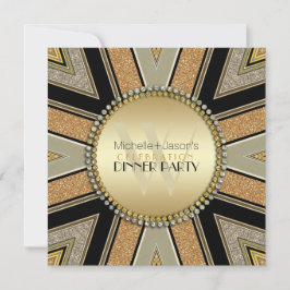 Invitación a la fiesta Purpurina de oro Art Deco