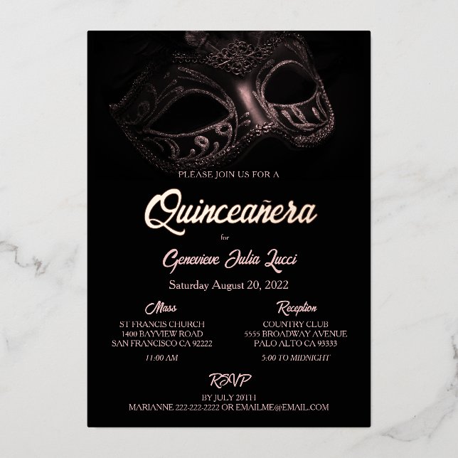 Invitación a la fiesta Quinceanera, Relieve metali (Anverso)