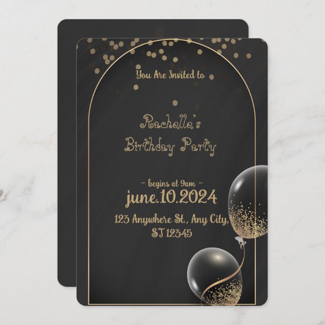 Invitación a la Fiesta Real de Cumpleaños Dorado (Anverso / Reverso)