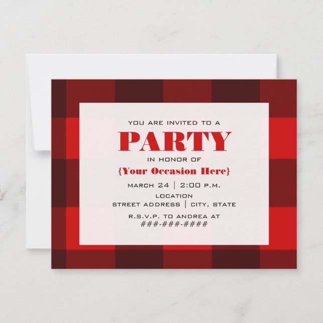 Invitación a la fiesta Red & Black Plaid (Anverso)
